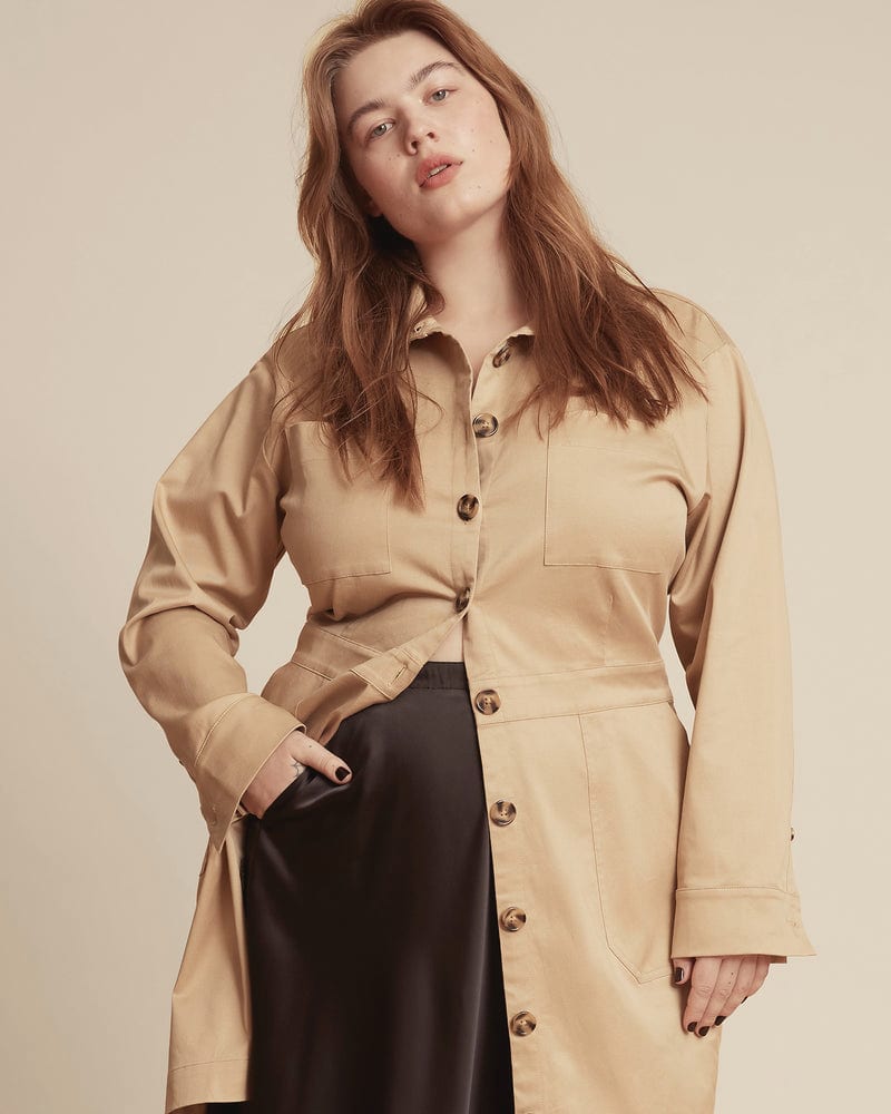 Plus size shop khaki shirt dress
